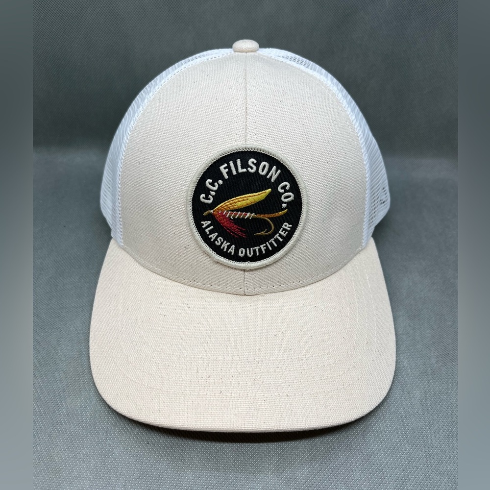 Filson Mesh Alaska Outfitter Logger Hat Dad Cap  Snapback Fly Fishing White Tan